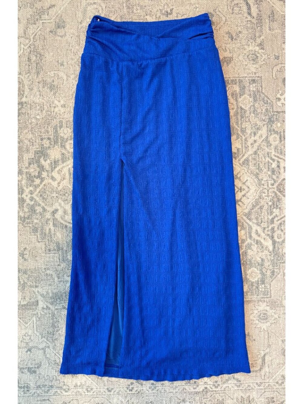 Free People Women's Pull On Mazarine Blue Maxi Skirt XS Side Slit Boho Hippie - Picture 1 of 10